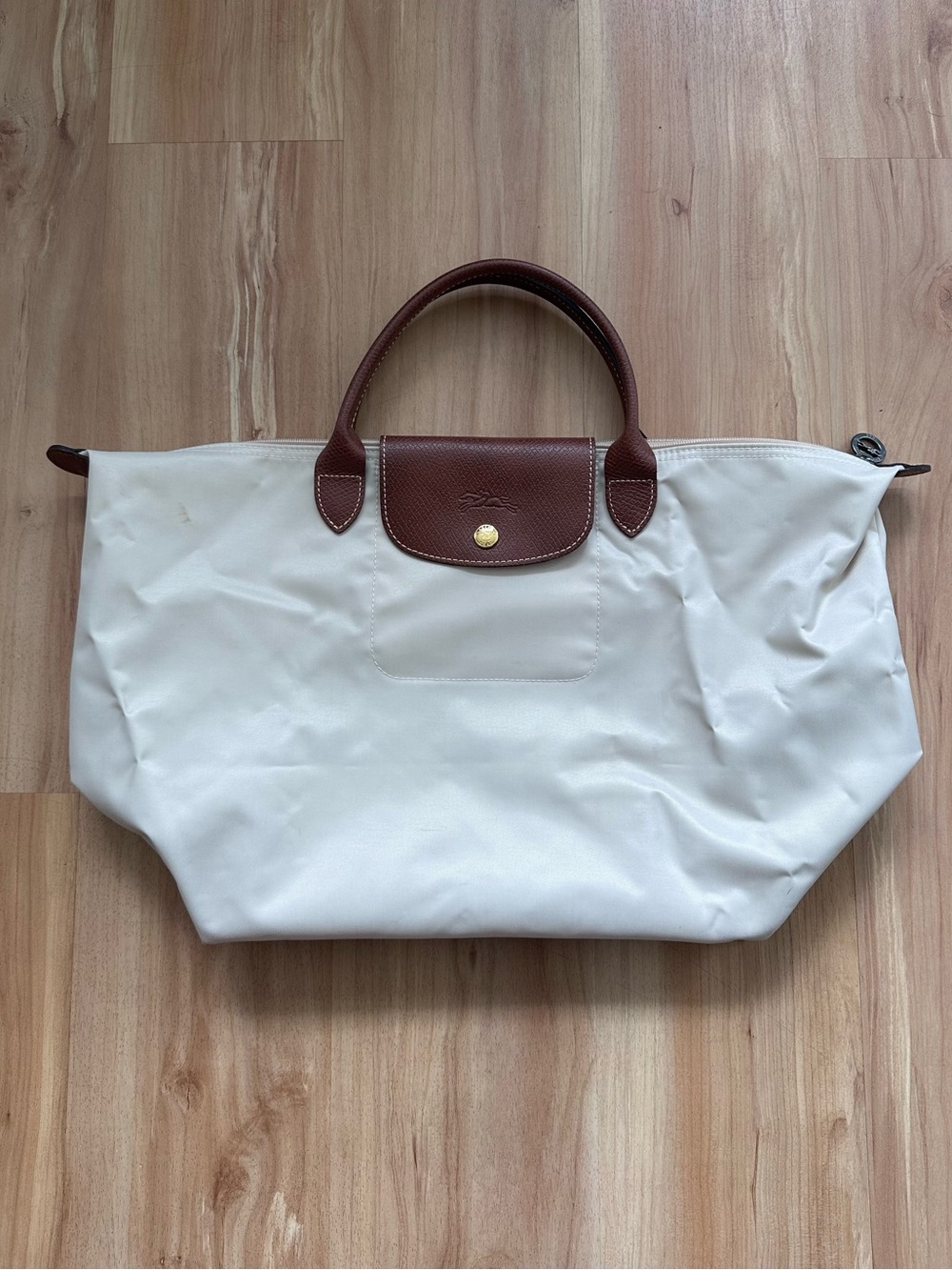 Longchamp Le Pliage Original Medium Handbag Short Handles - Paper Color (Cream)